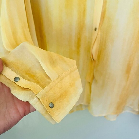 Chico's Gold Watercolor Snap Front Blouse SZ 2 - Picture 3 of 6